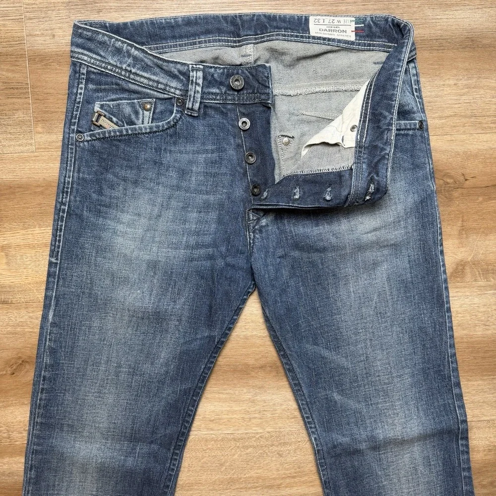Diesel Darron Jeans Men 29x30 Blue Slim Tapered Whiskered Made Italy (Tag 27x32)